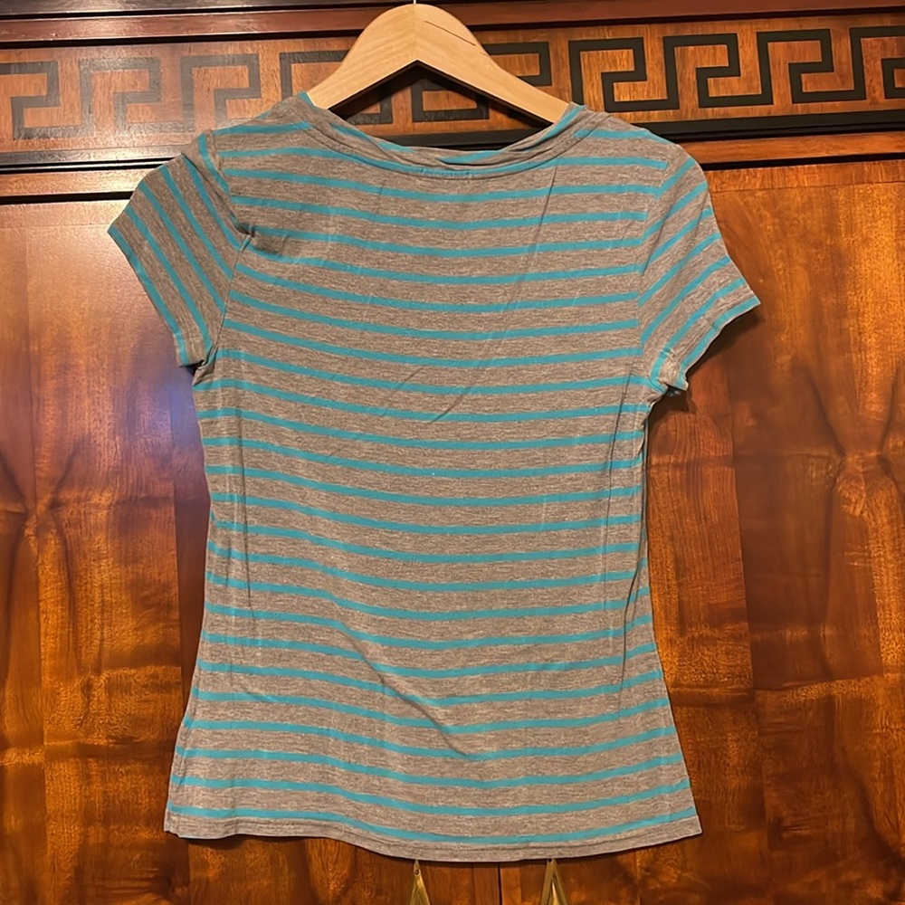 Van Winkle & Co Girls XS Striped Modal Top Teal Gray Short Sleeve Pajama Shirt - Picture 4 of 6